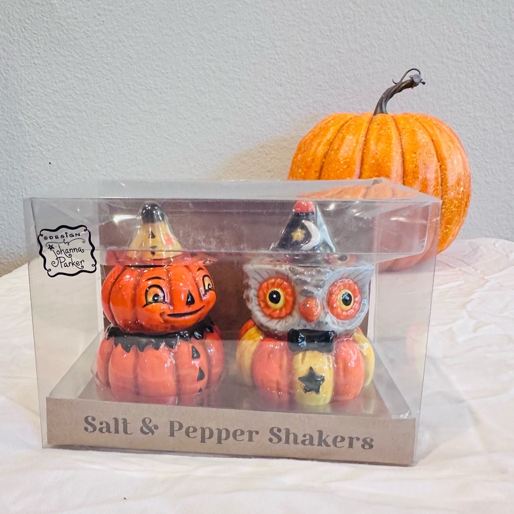 Johanna Parker Collection Pumpkin and Owl Salt & Pepper Shakers
